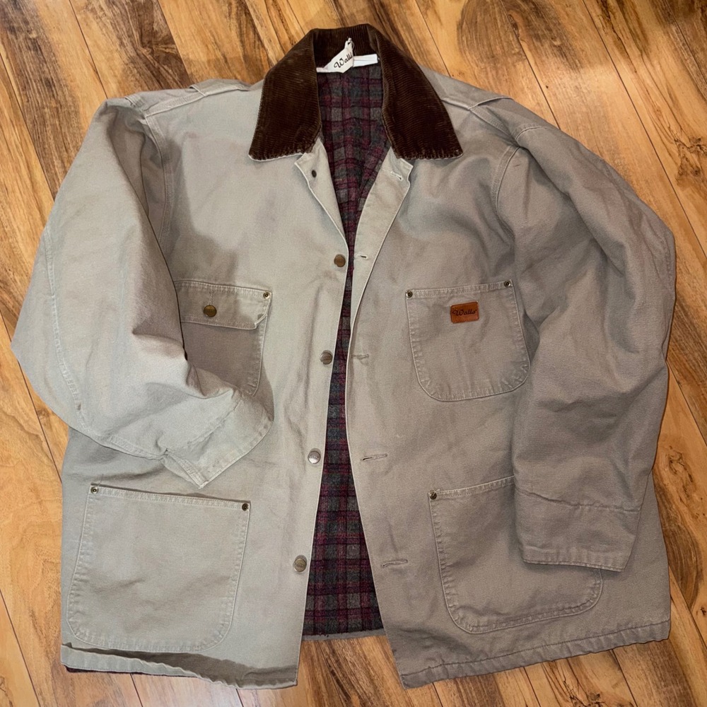 Walls Chore Coat Mens 2XL Tan Good Flannel Lined Corduroy Collar Canvas Jacket